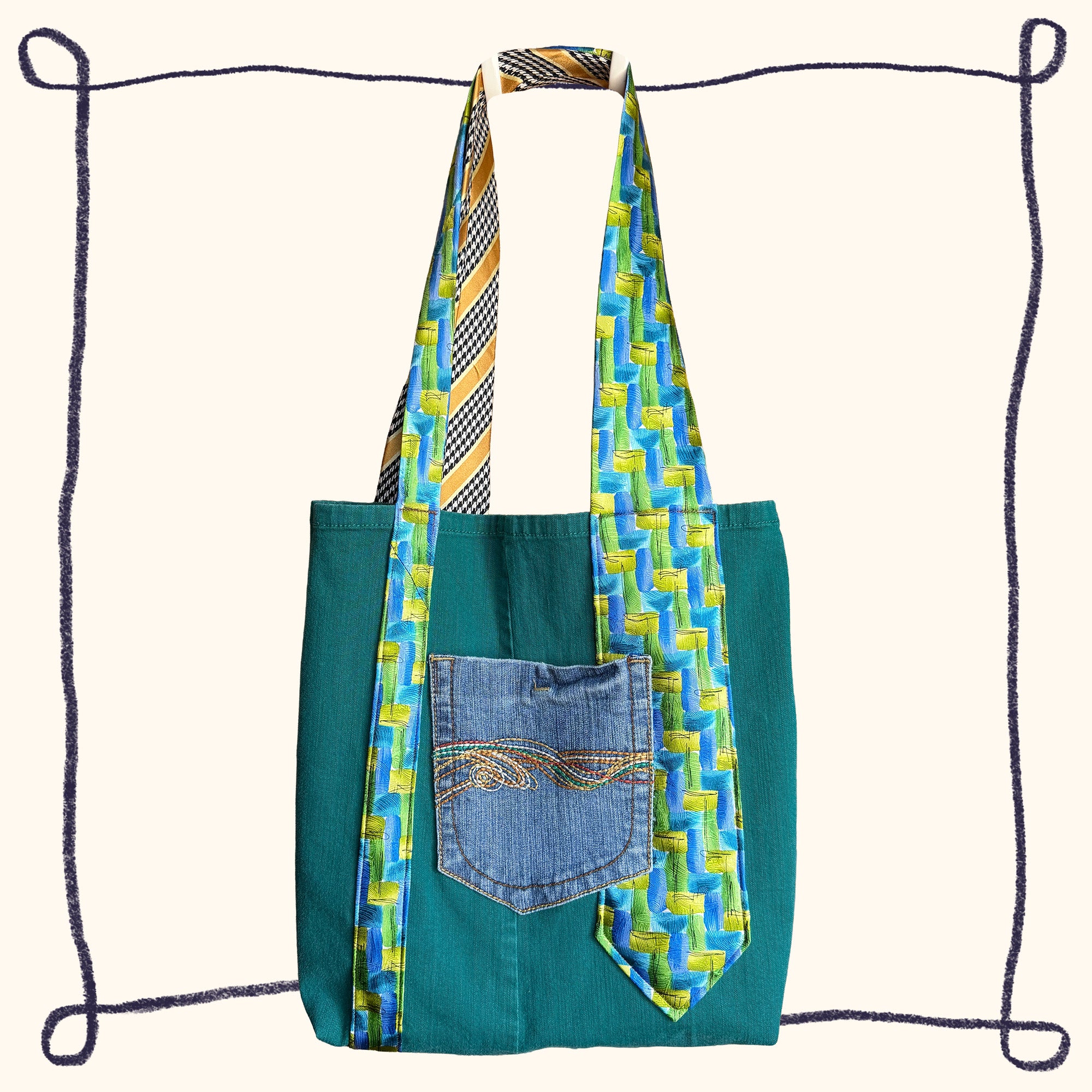 Turquoise Flowers Tote Bag
