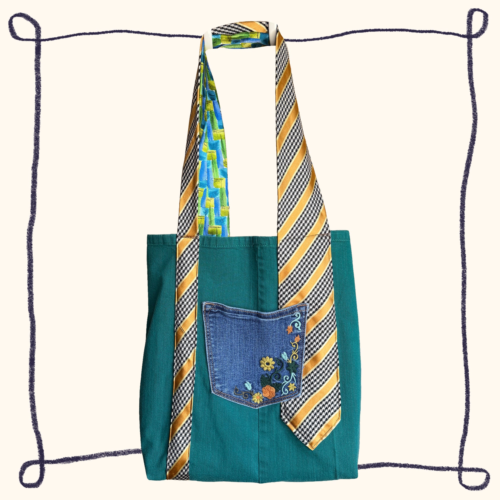 Turquoise Flowers Tote Bag