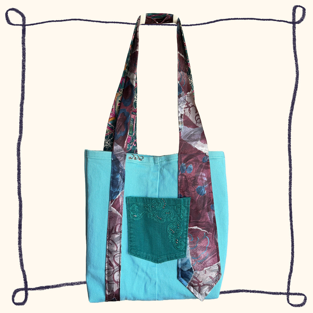 Teal Rhinestone Tote Bag