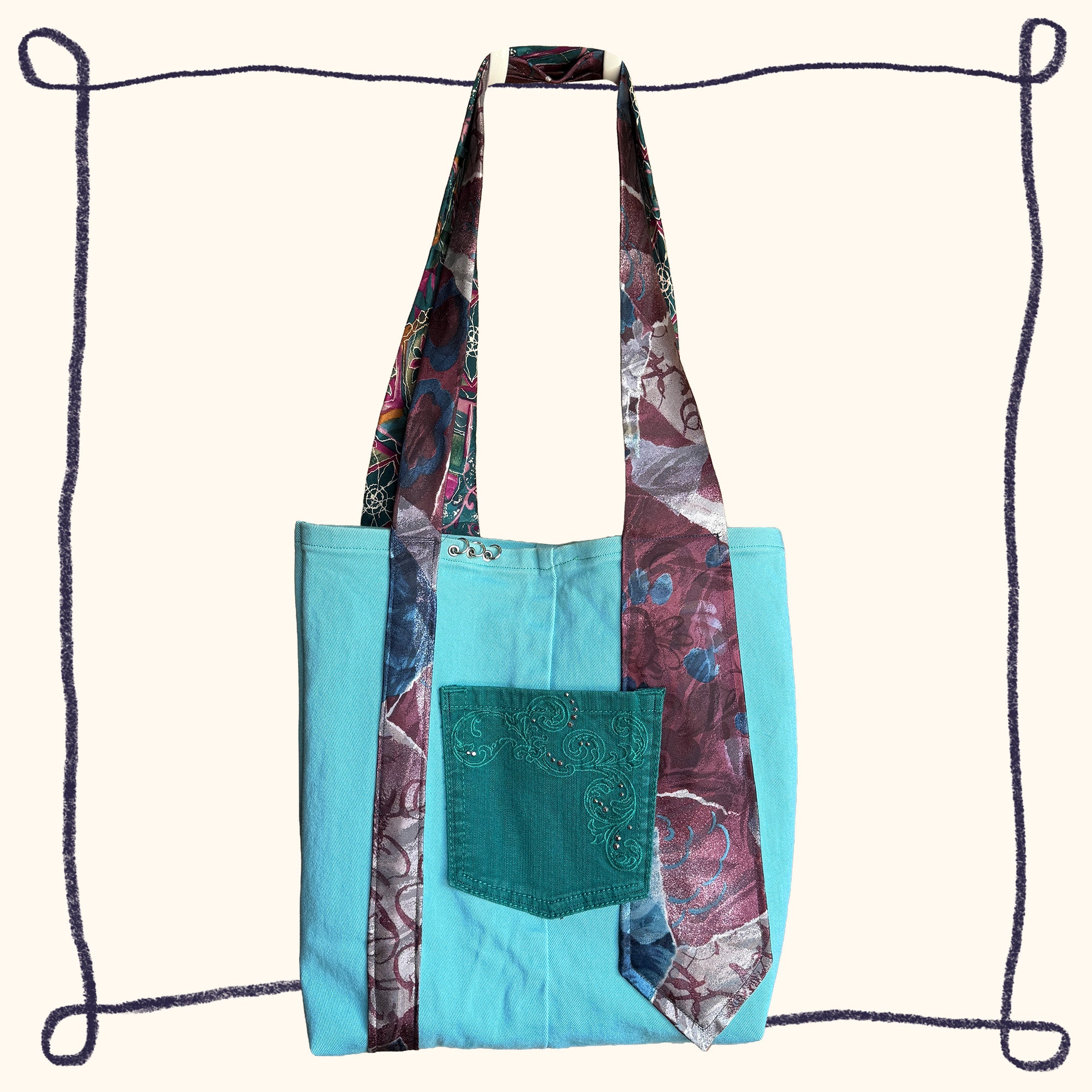 Teal Rhinestone Tote Bag