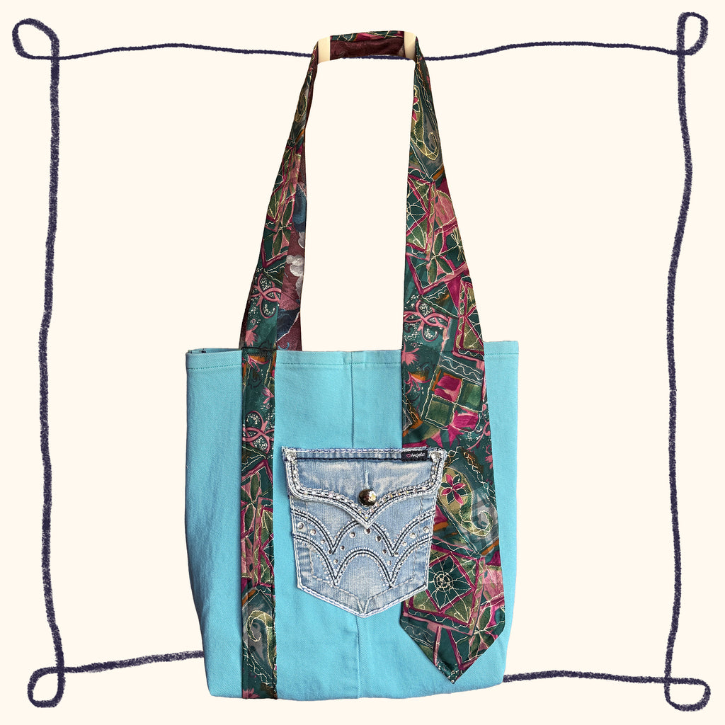 Teal Rhinestone Tote Bag