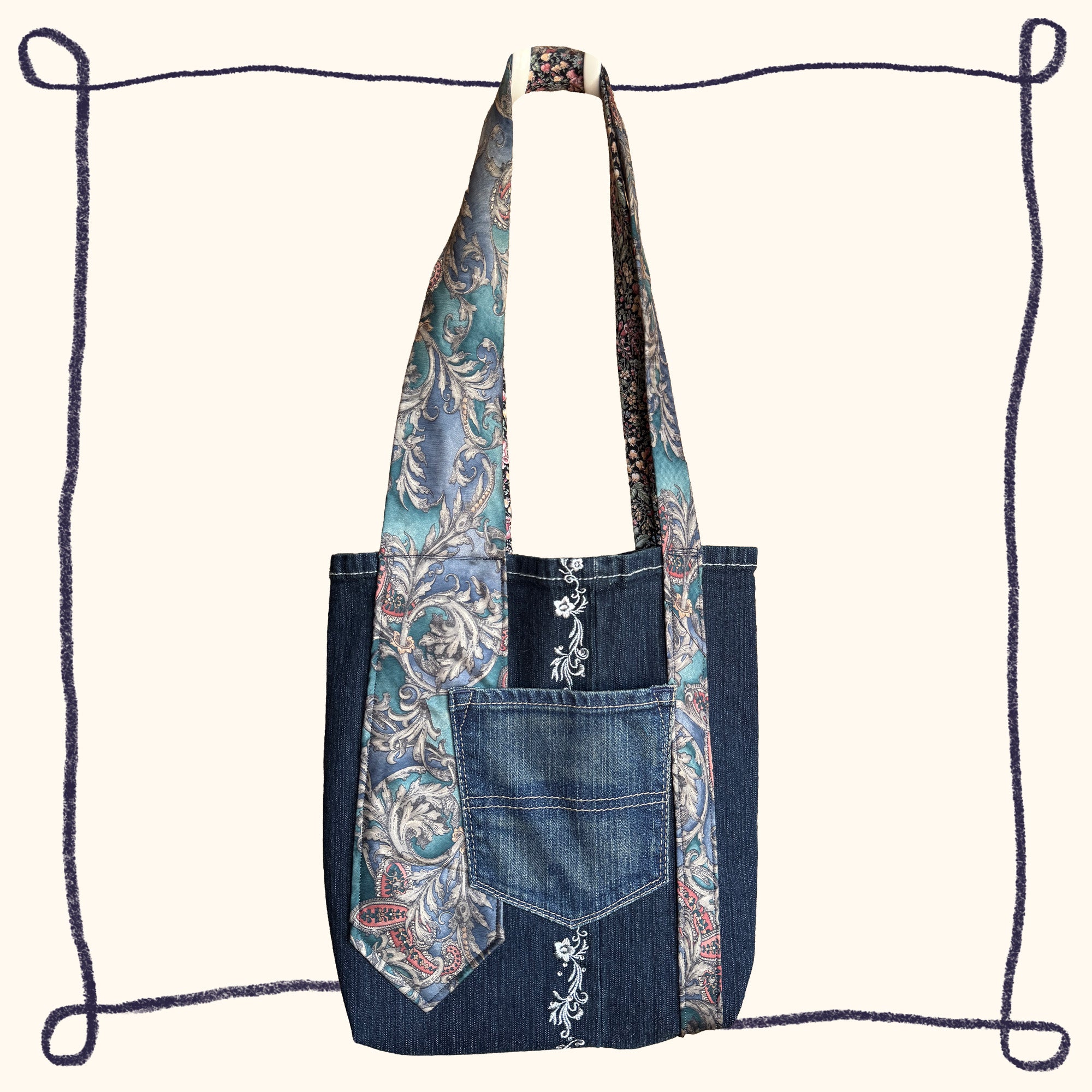 Floral & Silver Tote Bag