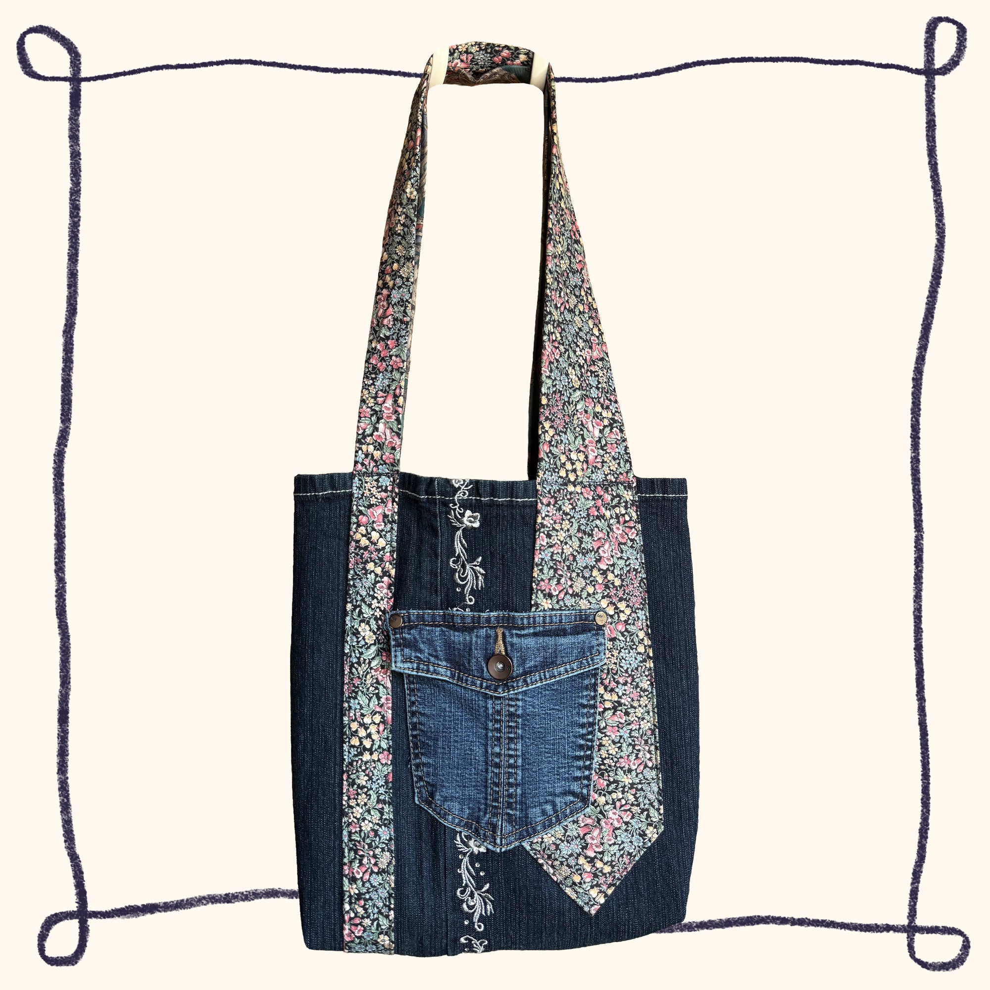 Floral & Silver Tote Bag