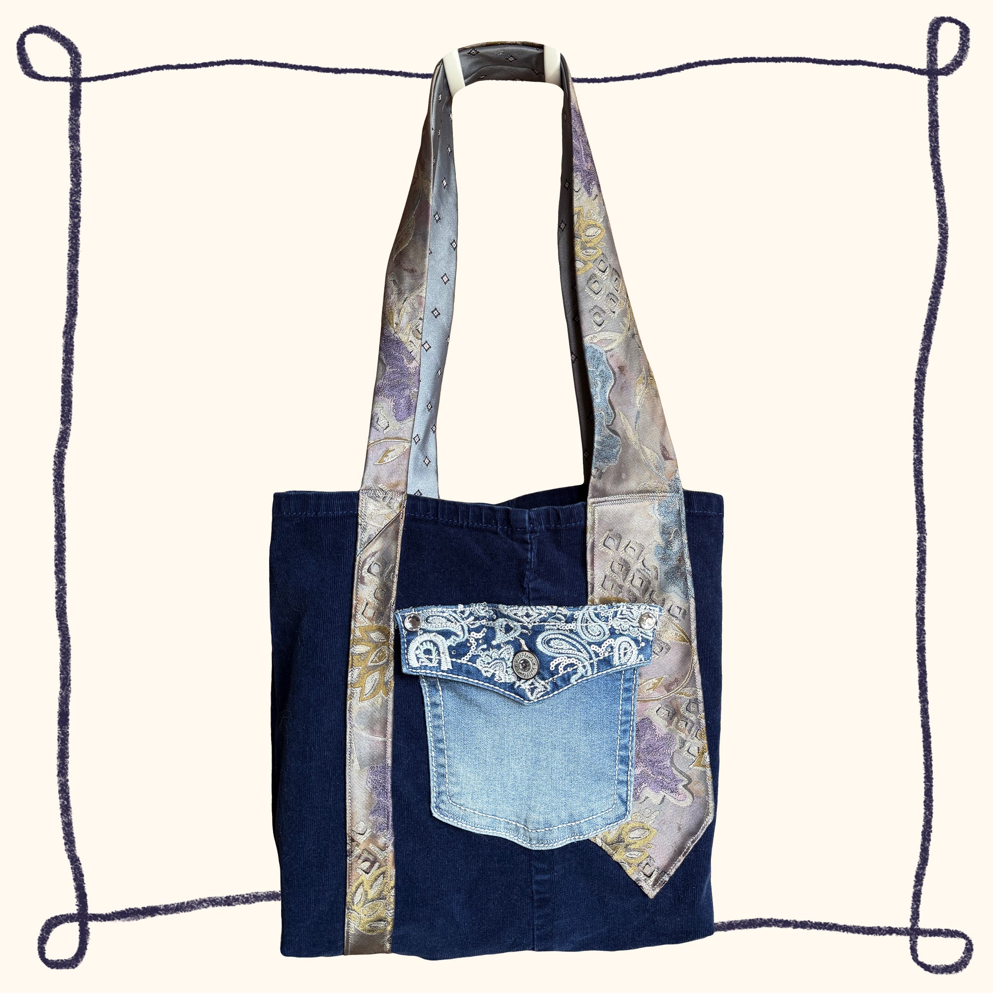 Blue Velvet Corduroy Tote Bag