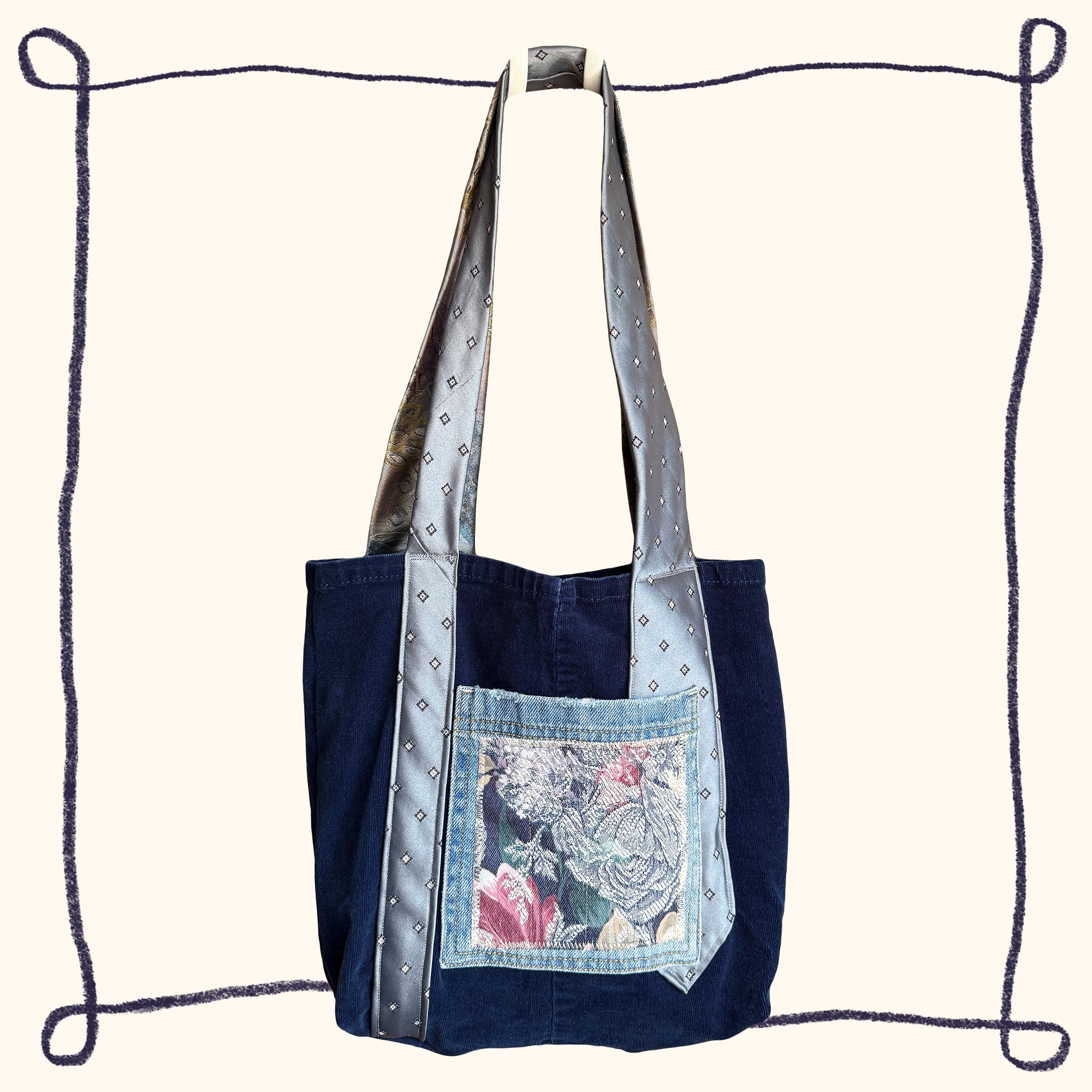 Blue Velvet Corduroy Tote Bag